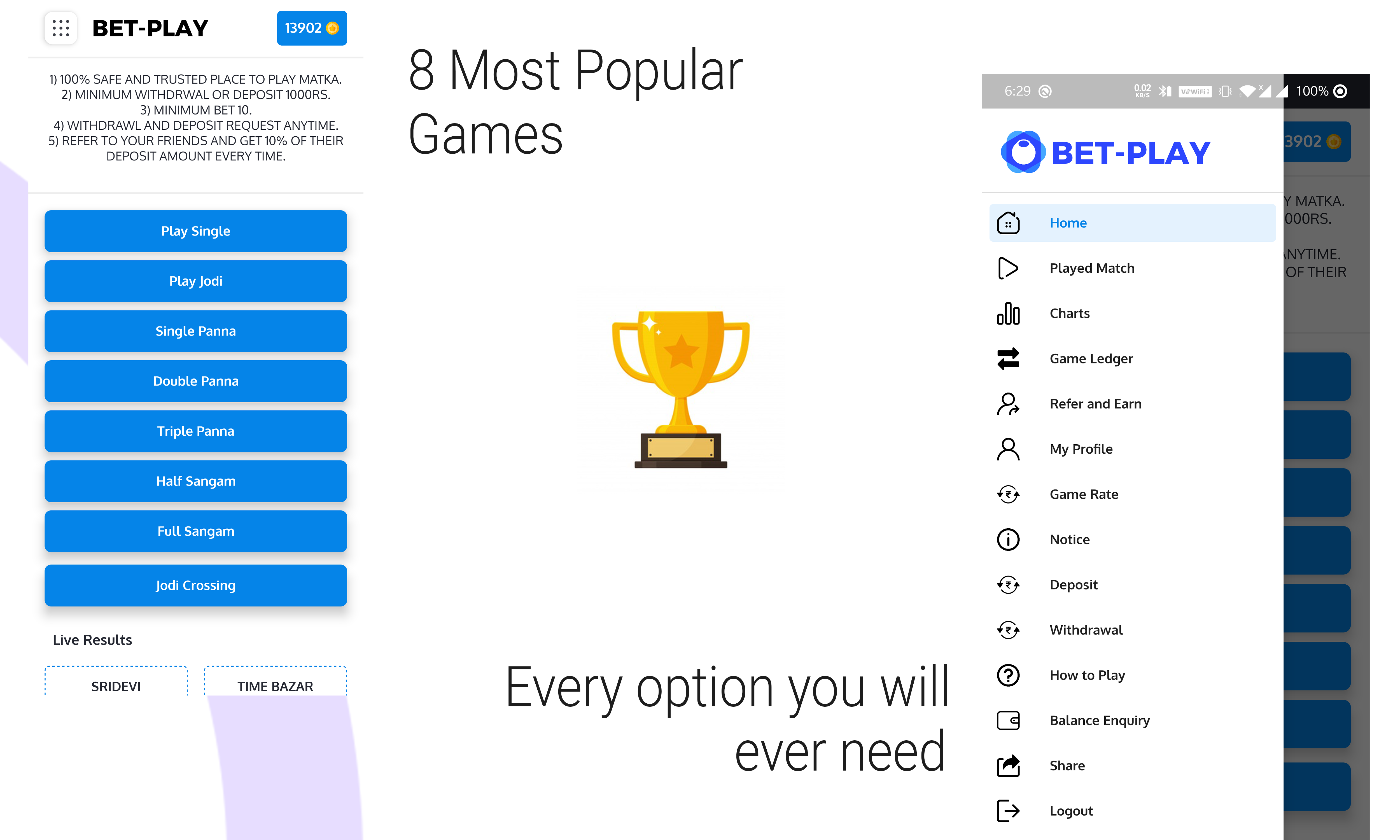 Betplay - Online Matka betting platform with 8 Games and 80+ markets - 1